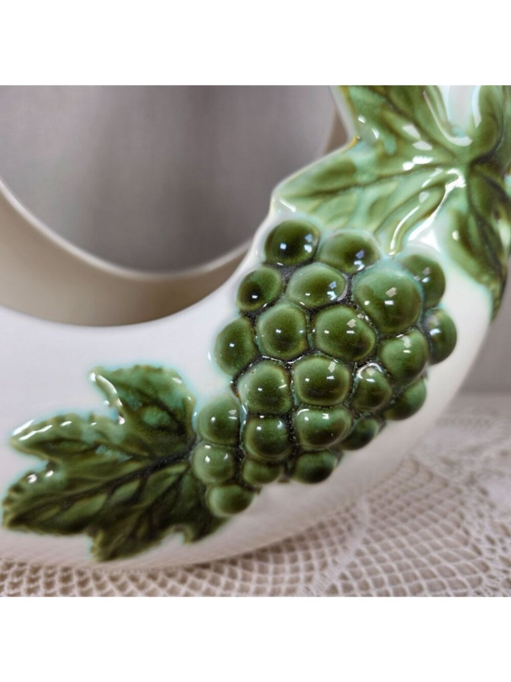 Hull Pottery Tokay Moon Basket Planter MCM Ceramic Grapevine Design 11" Tall - Picture 3 of 6